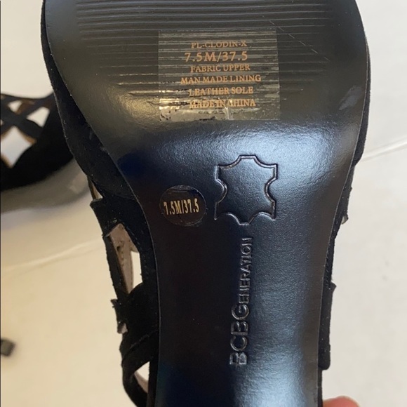 𝅺bcbg Shoes Black Clodin-X Heels 7 1/2 M Strappy Peep Toe New Without Box - Picture 8 of 11